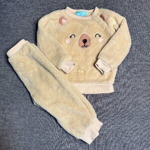 PEKKLE 2 piece matching Fleece sweatsuit - Tan - Dog design - Size 18 mo